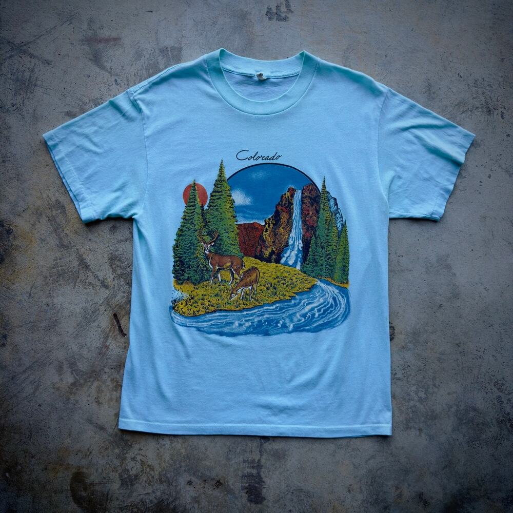 Vintage 70s Colorado Mountain Deer Nature Graphic Tee M